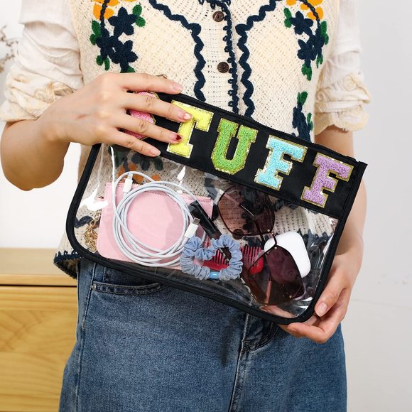 Chenille Letter Clear Zipper Pouch For Travel,nylon Clear Cosmetic Bag,makeup😋 - Picture 6 of 7